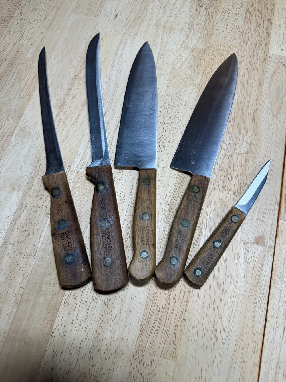 Vintage Chicago Cutlery 5-Piece Kitchen Knife Set Wood Handle USA Chef Knives